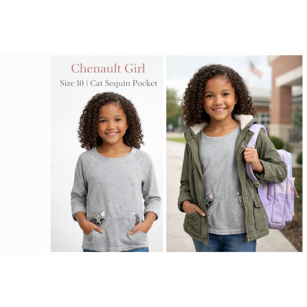 Chenault Girl Sequin Cat Pocket Top – Size 10 - Picture 3 of 10